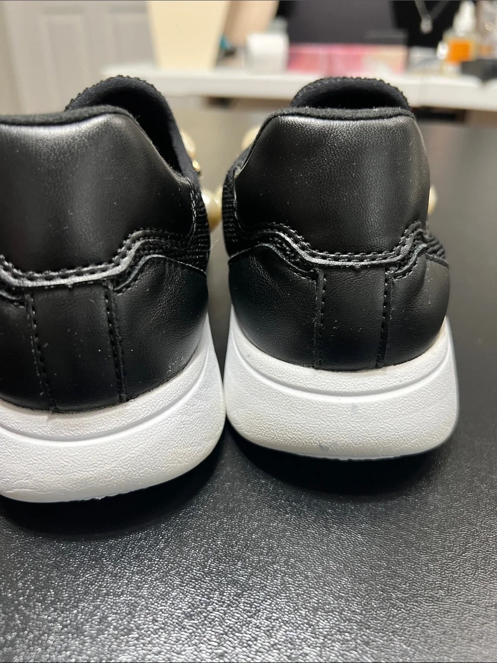 Bandolino Black Slip-On Sneakers with Pearl & Gold Studs